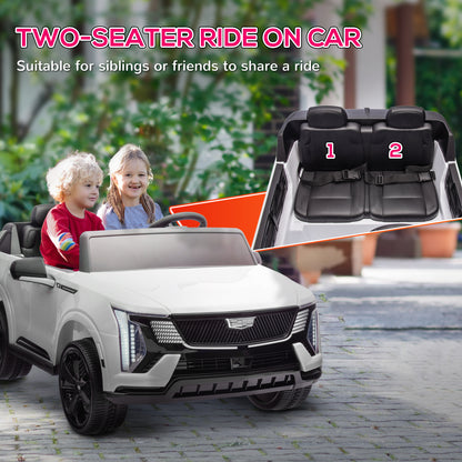 2-Seater Ride on Truck, 12V Cadillac Escalade Licensed Kids Electric Car with Remote , Spring Suspension, White