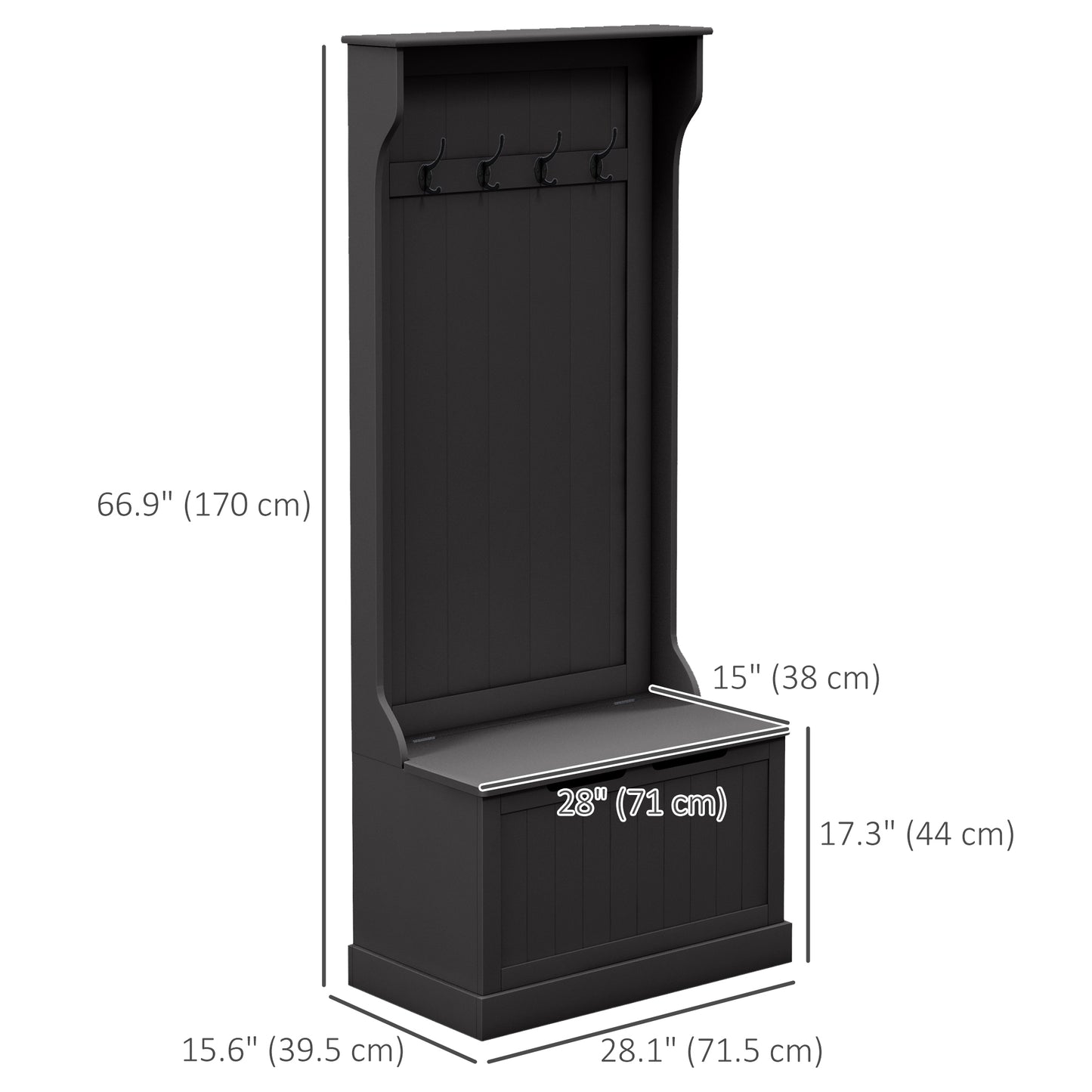 3-In-1 Hall Tree with Coat Rack, Shoe Storage and Bench Seat, Entryway Bench with 4 Hooks for Hallway, Living Room, Black Kids Crystal