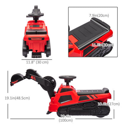 3-in-1 Ride On Red Excavator Bulldozer Road Roller with Music Kids Construction Toy Vehicle