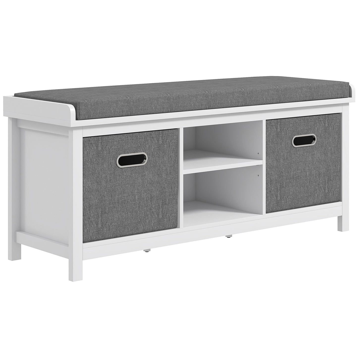 White Entryway Shoe Storage: Comfortable Cushioned Bench with 2 Drawers & Adjustable Shelf Organizer Kids Crystal
