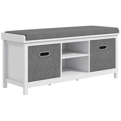 White Entryway Shoe Storage: Comfortable Cushioned Bench with 2 Drawers & Adjustable Shelf Organizer
