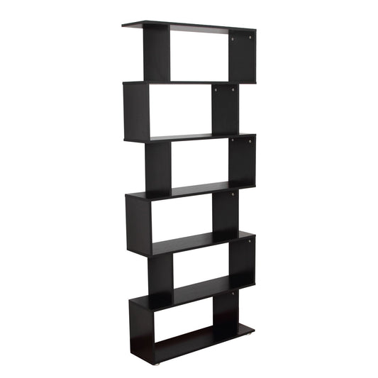 6-Tier S-Shape Wooden Bookcase: Storage Display Unit for Home Office Furniture, Black Kids Crystal