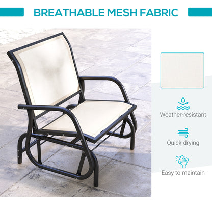 Patio Glider with Breathable Mesh Fabric Seat & Backrest, Metal Frame Outdoor Glider Swing Chair with Armrests, Cream