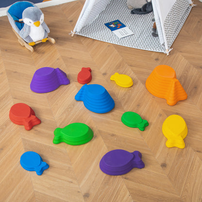 11pcs Kids Balance Stepping Stones, Fish Style - Non-slip, Stackable Obstacle Course for Toddler Balance