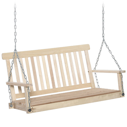 2-Seater Patio Swing Chair: Slatted Fir Wood Design with Hanging Chains, Natural Finish
