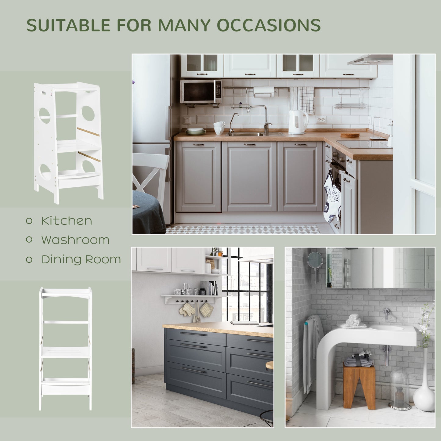 Kids' Adjustable Kitchen Helper Stool in White - Safe Toddler Counter Step Solution Kids Crystal