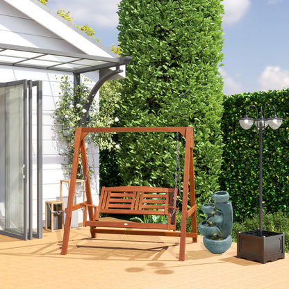 2 Seater Wooden Patio Swing with Stand Adjustable Chains for Garden Poolside Backyard