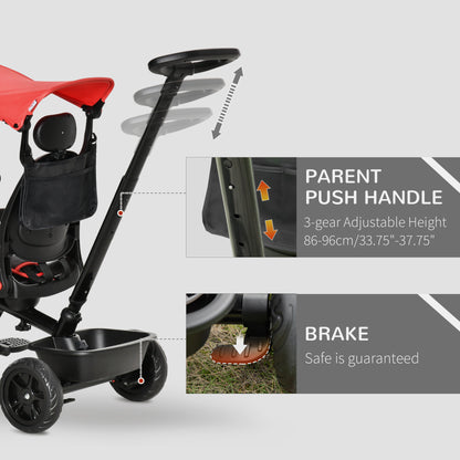 Stroller Trike: Baby Tricycle 4 In 1, Reversible Seat, Adjustable Removable Canopy, Handrail Belt, Red