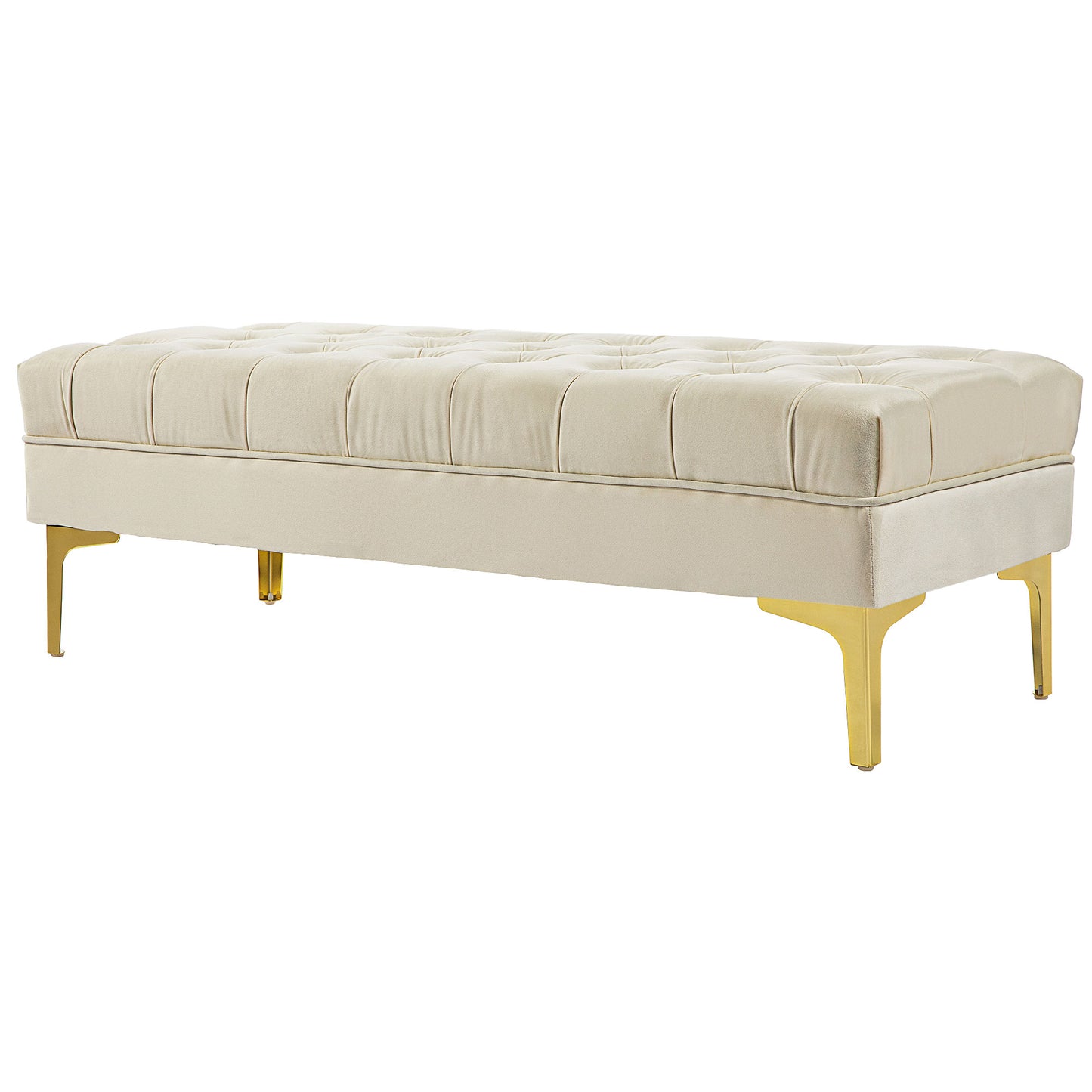 End of Bed Bench, Upholstered Bench, Entryway Shoe Bench with Button Tufted for Living Room, Bedroom, Cream White Kids Crystal