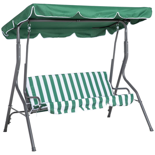 3-Seat Patio Swing Chair, Outdoor Porch Swing Glider with Adjustable Canopy, Removable Cushion for Garden