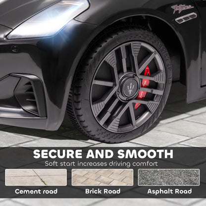 12V Maserati Gran Turismo Licensed Kids Electric Car w/ Remote Control, Soft Start, LED Lights, Music, Horn, MP3, Black