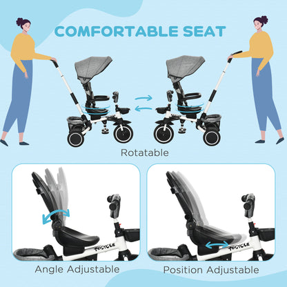7-in-1 Toddler Tricycle, Kids Trike with Rotatable Seat, Adjustable Push Handle, Safety Harness, Detachable Canopy, Footrest