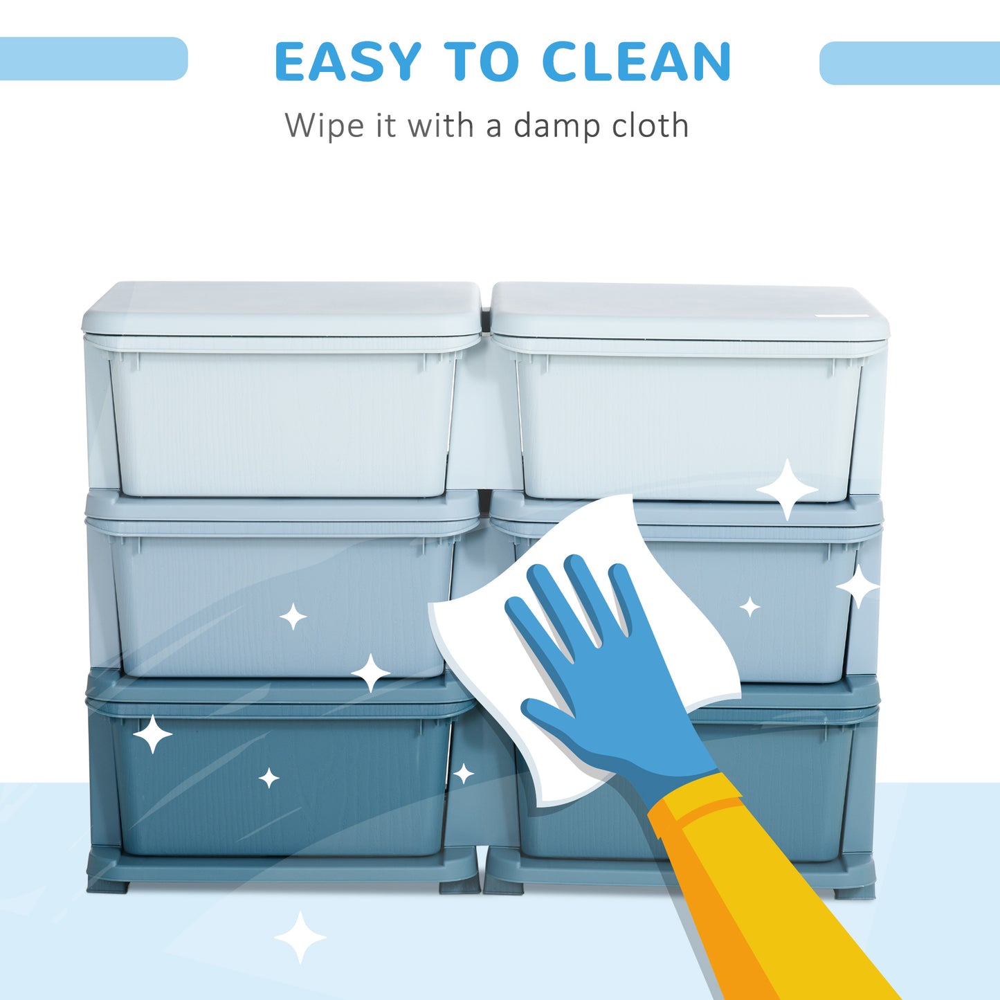 3 Tier Kids Toy Organizer and Storage Bins with 6 Plastic Drawers, Blue Kids Crystal