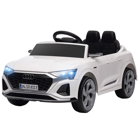 12V Battery Powered Kids Electric Car, Audi Q8 etron Sportback Licensed Ride on Car w/ Remote Control, White Kids Crystal