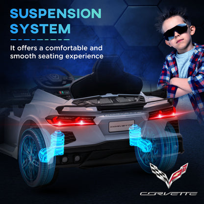 12V Kids Electric Car Corvette Licensed Remote Control Suspension Music Headlight Slow Start Light Blue Ride On