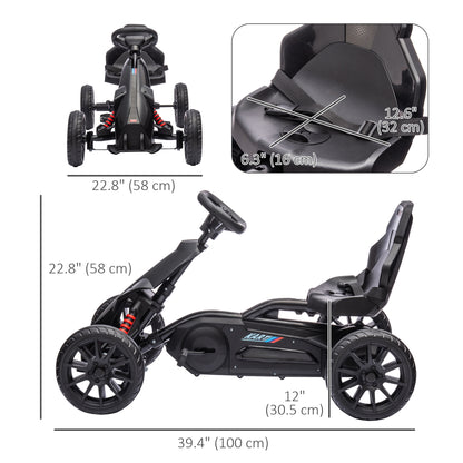 Adjustable Pedal Go Kart with Seat Shock Absorption Handbrake for Kids 3-8 Black