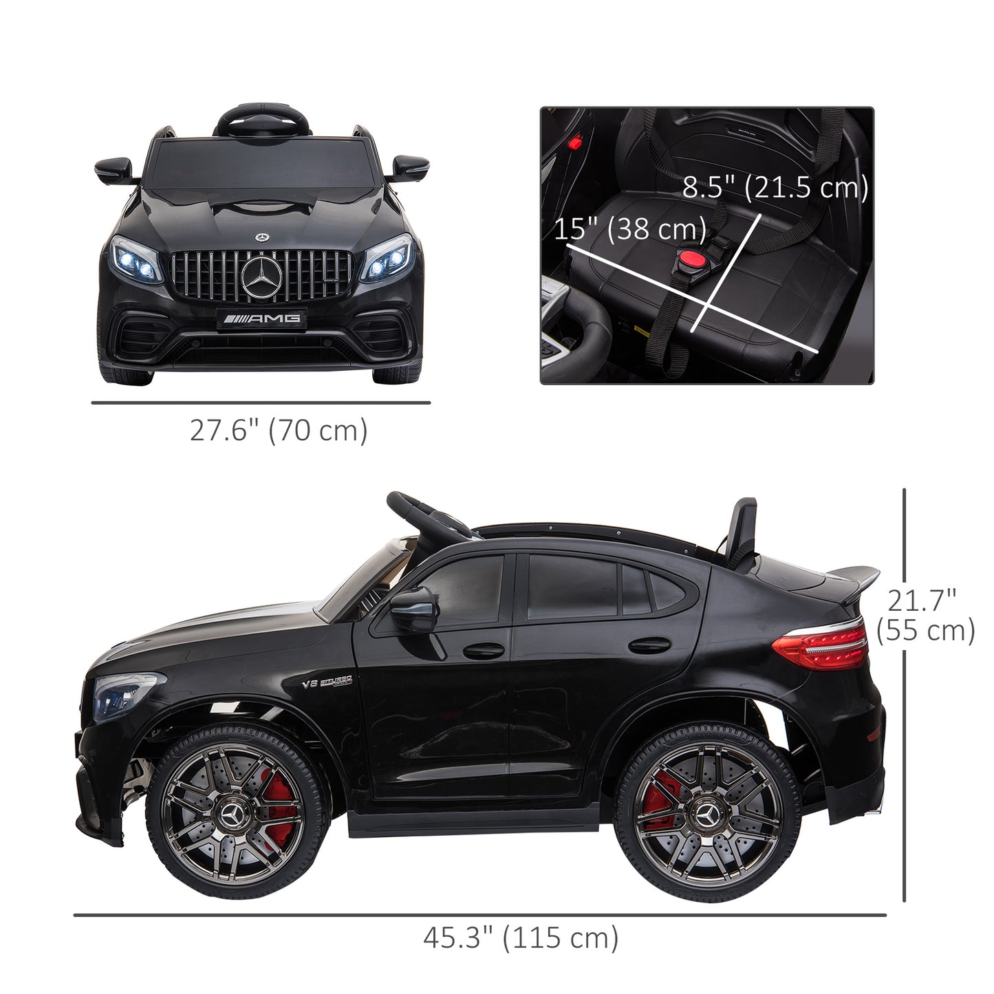 Licensed Ride-On Car: 12V Electric, Remote Control, Suspension Wheels, Black, Kids Powered Ride-On Kids Crystal