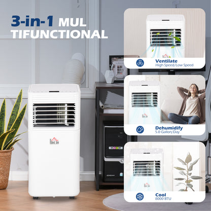 8000 BTU Portable Air Conditioner with Fan & Dehumidifier Mode, Quiet AC Unit with Remote Control, 24-Hour Timer, White