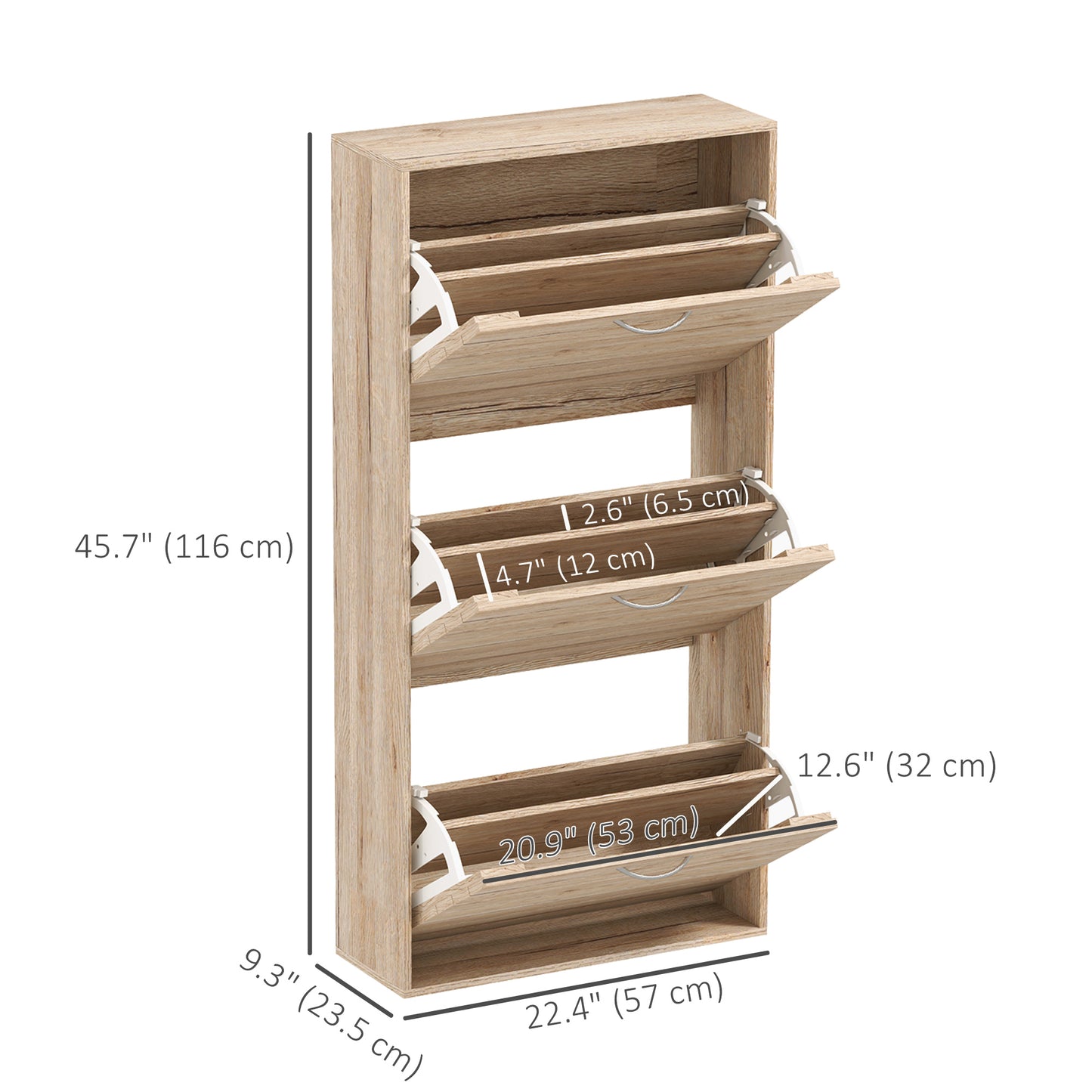 Shoe Storage Cabinet with 3 Flip Drawers, Narrow and Slim, 12 Pair of Shoes Organizer for Hallway, Entryway, Oak Kids Crystal