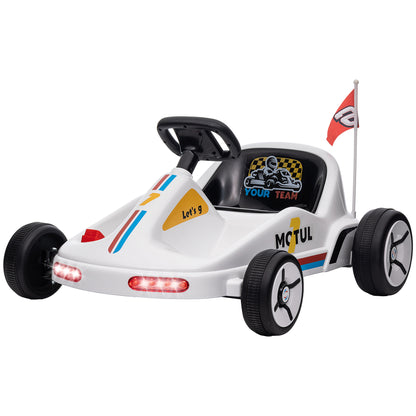 6V Electric Go Kart for Aged 3-5 Kids with Music, Light, Horn, White