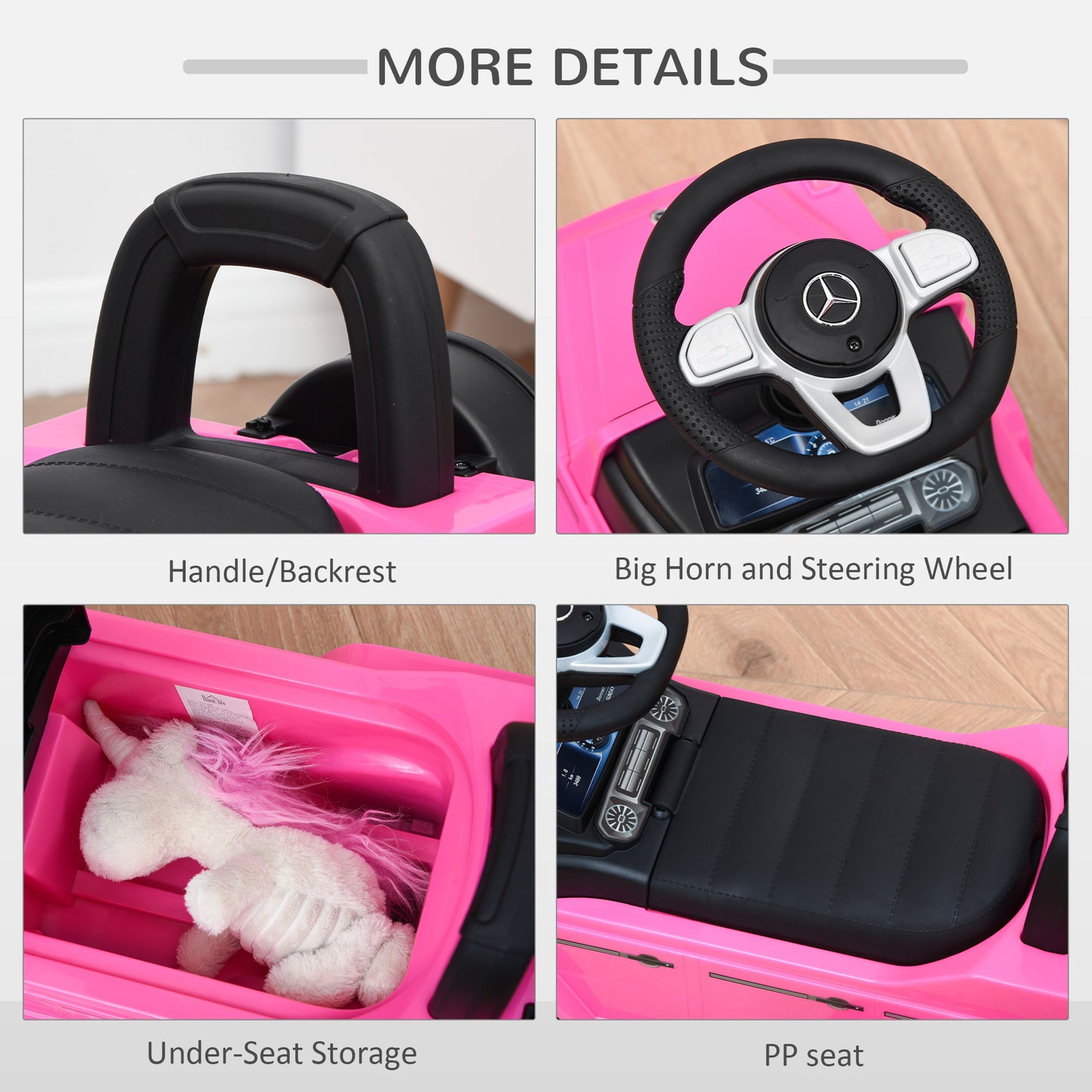 Luxury Cruiser: Baby Toddler Push Car, Mercedes-Benz G350 Licensed, Foot-to-Floor Ride-On, Pink Kids Crystal