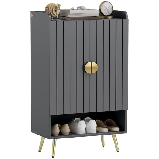 Modern Entryway 15 Pair Shoe Cabinet with 2 Doors Adjustable Shelves, Grey Finish for Stylish Organization | Sleek Design Kids Crystal