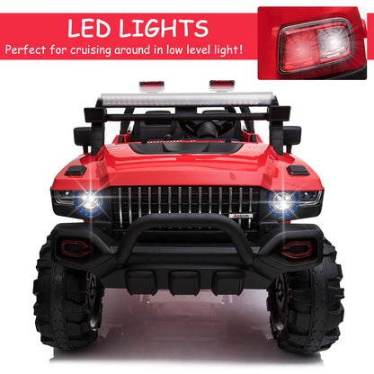 Kids Ride-On Car 12V RC 2-Seater Police Truck Electric Car For Kids with Full LED Lights, MP3, Parental Remote Control (Red)