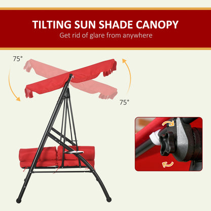 3-Seat Outdoor Patio Swing Chair: Converting Flat Bed, Canopy Glider with Adjustable Shade, Removable Cushion, Pillows