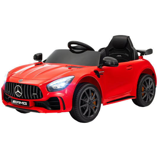 Mercedes-Benz AMG GTR Licensed 12V Battery Powered Kids Electric Car w/ Remote, Soft Start, Lights, Music Horn Red Kids Crystal