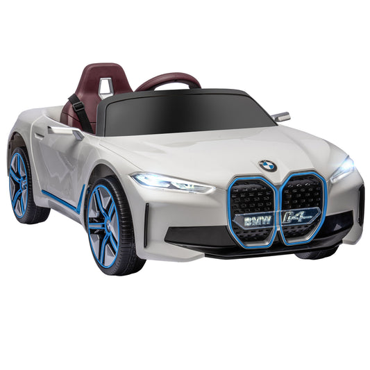 12V Electric Ride on Car with Remote Control, 3.1 MPH Kids Ride-on Toy for Boys and Girls with Portable Battery, White Kids Crystal
