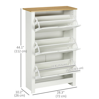 Shoe Storage Cabinet with 3 Flip Drawers and Adjustable Shelves for 18 Pairs of Shoes, White