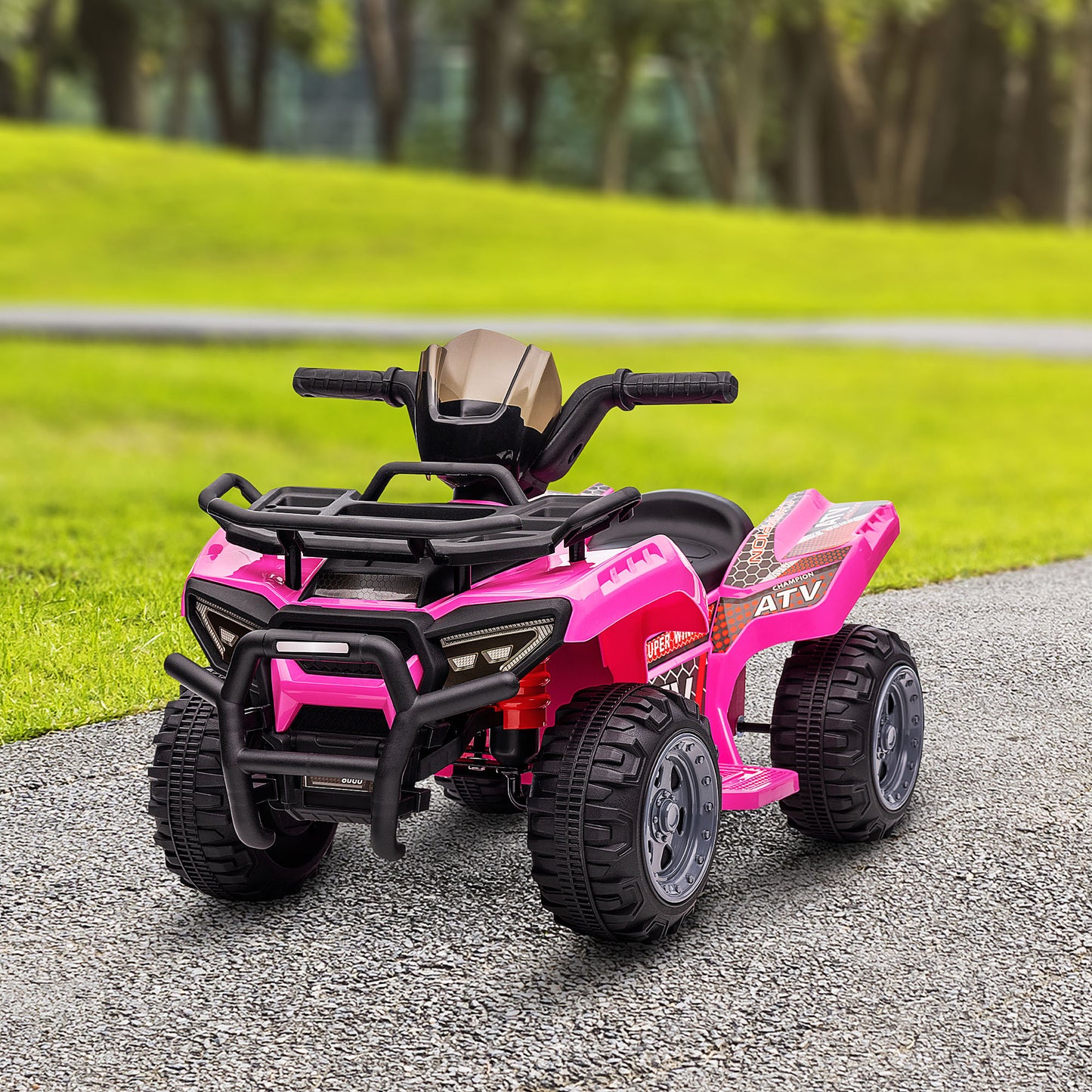 Ride-On ATV: 6V Battery Powered, Four Wheeler, Headlights, 18-36 Months, Pink, Toddler Quad Kids Crystal