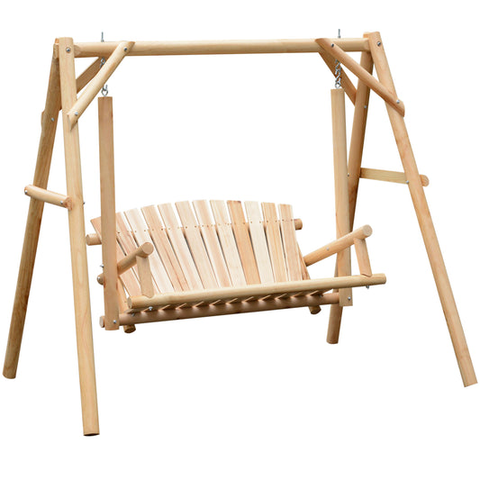 6.5ft Outdoor Loveseat, Wood Porch Swing for 2 Person, Freestanding Garden Swing, Comfortable Seating Kids Crystal