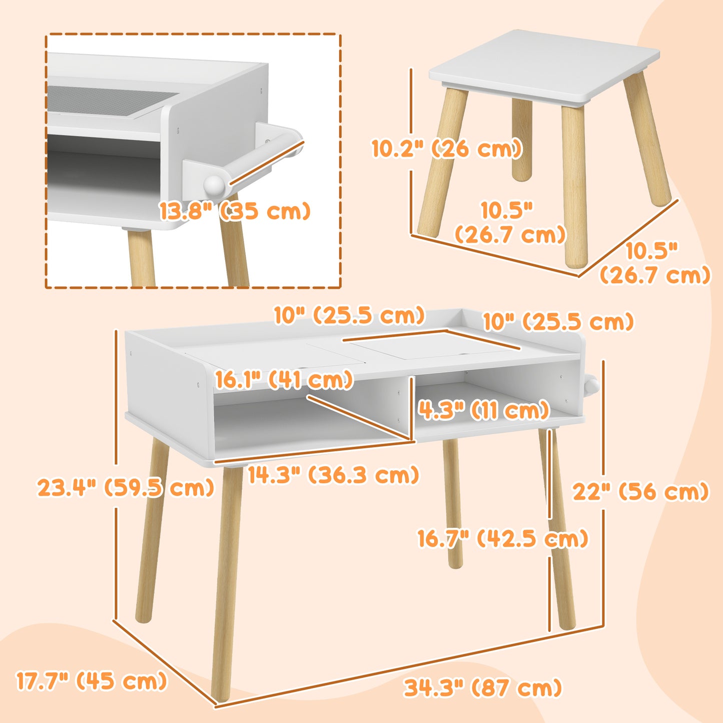 Versatile 3-in-1 Kids Activity Table & Chair Set, Perfect for Play, Drawing, Reading, Grey, Ideal for Nursery & Playroom