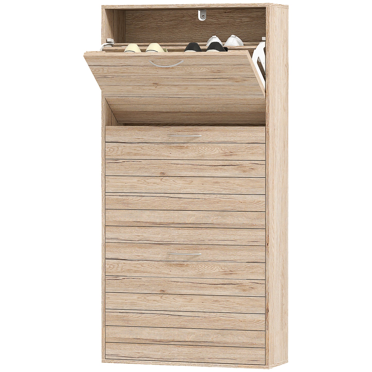 Shoe Storage Cabinet with 3 Flip Drawers, Narrow and Slim, 12 Pair of Shoes Organizer for Hallway, Entryway, Oak Kids Crystal
