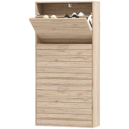 Shoe Storage Cabinet with 3 Flip Drawers, Narrow and Slim, 12 Pair of Shoes Organizer for Hallway, Entryway, Oak