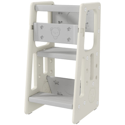Kids Step Stool Adjustable Standing Platform Cream White