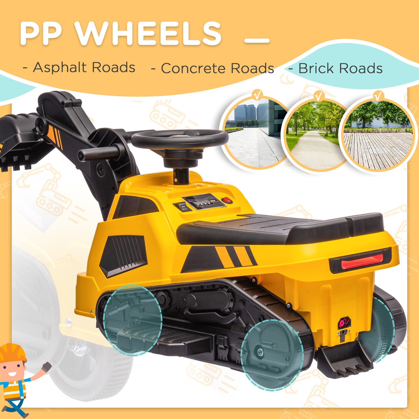 6V Electric Ride On Tractor 3 in 1 Excavator Bulldozer Road Roller Battery Powered Kids Construction Toy Kids Crystal
