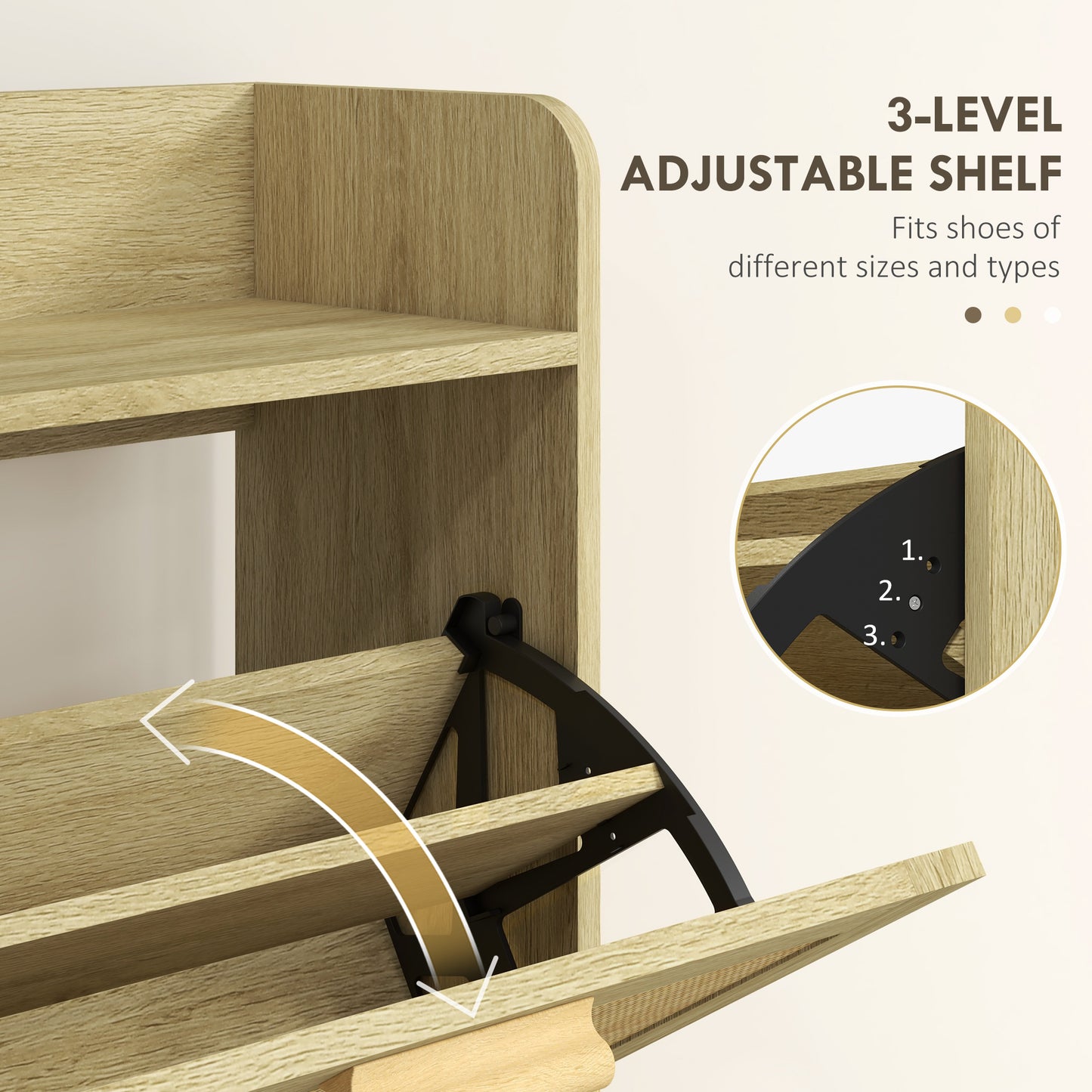 Slim Shoe Storage 2 Flip Drawers Adjustable Shelves Rattan Shoe Organizer 12 Pairs Oak Space Saving Kids Crystal