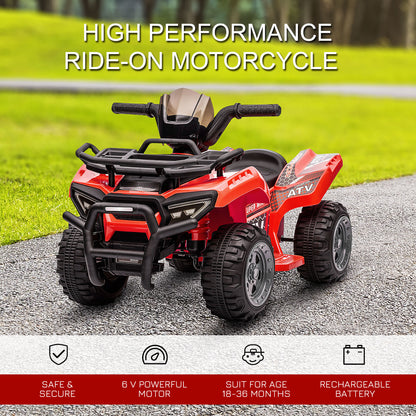 Ride-On ATV: 6V Battery Powered, Quad Bike, Headlights, For 18-36 Months, Red, Toddler Ride-On