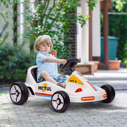 6V Electric Go Kart for Aged 3-5 Kids with Music, Light, Horn, White