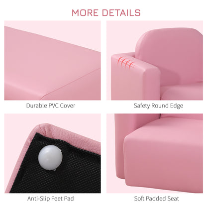 2-in-1 Kids Convertible Table & Sofa Chair Set, Pink Multifunctional Toddler Armchair and Activity Couch