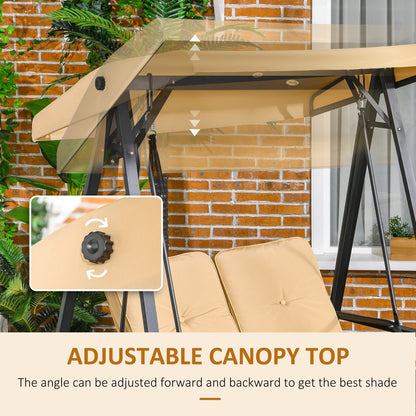 2-Seater Outdoor Porch Swing with Adjustable Canopy, Patio Swing Chair for Garden, Poolside, Backyard, Beige