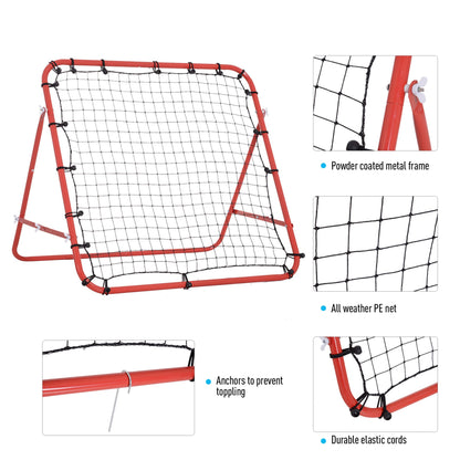Kids Football Rebounder Net Training Soccer Kickback Target Goal Adjustable Red for Outdoor Play