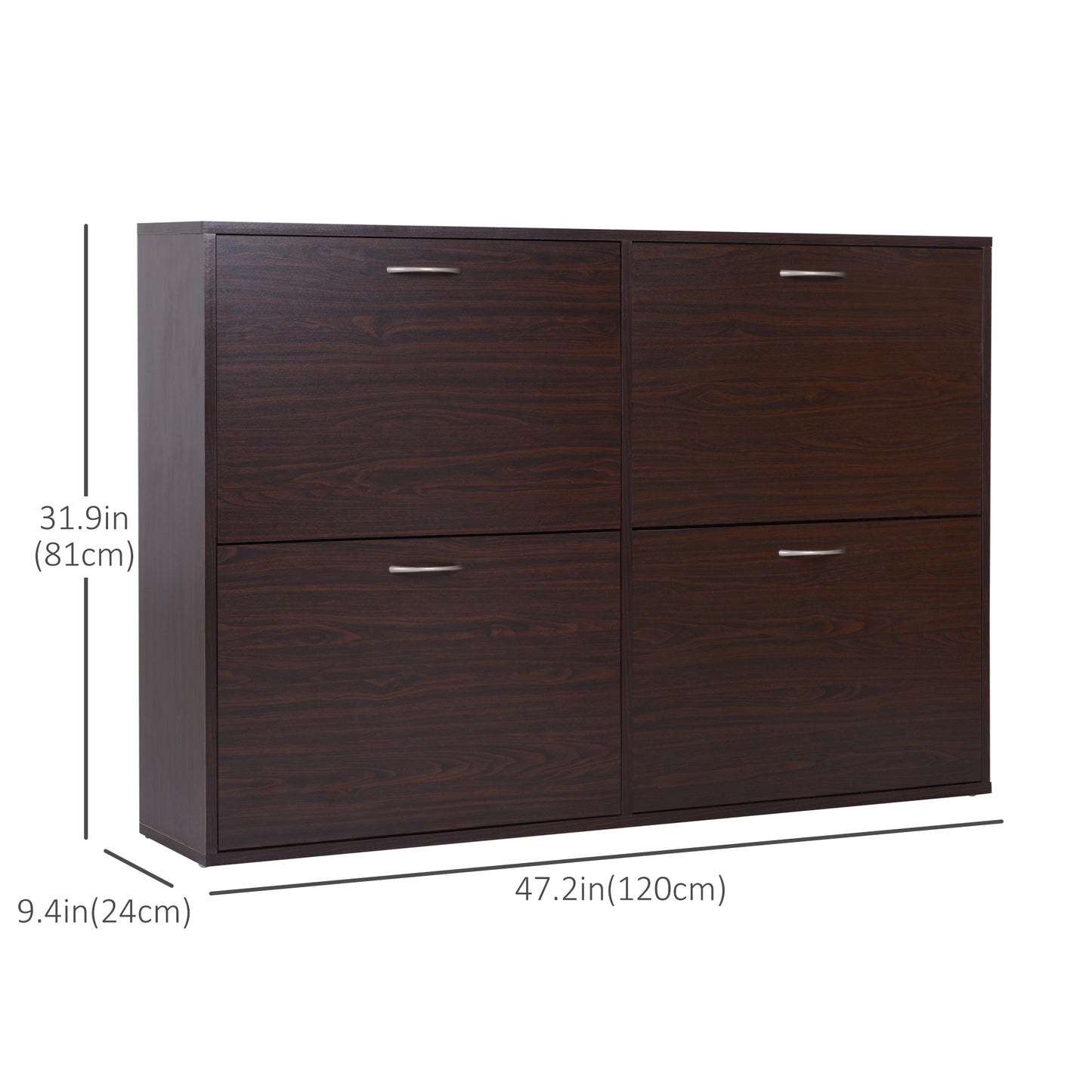 Wooden Shoe Storage Cabinet with 4 Flip Down Drawers, Entryway Shoe Shelf Organizer in Rich Brown Kids Crystal