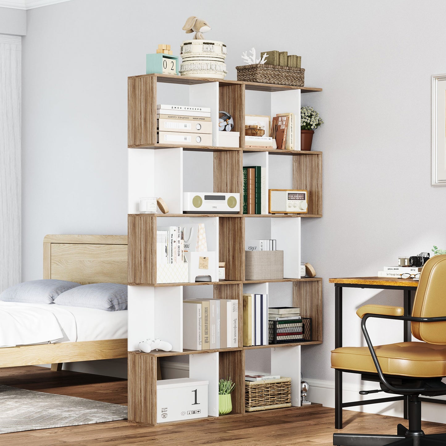 5-Tier Modern Bookcase Display Shelf Storage Room Divider for Living Room Home Office White Kids Crystal