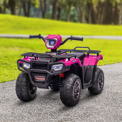 Kids ATV: 12V, 4 Wheeler Quad, Battery Powered, Music, LED Lights, Treaded Tires, 3-5 Years, Pink