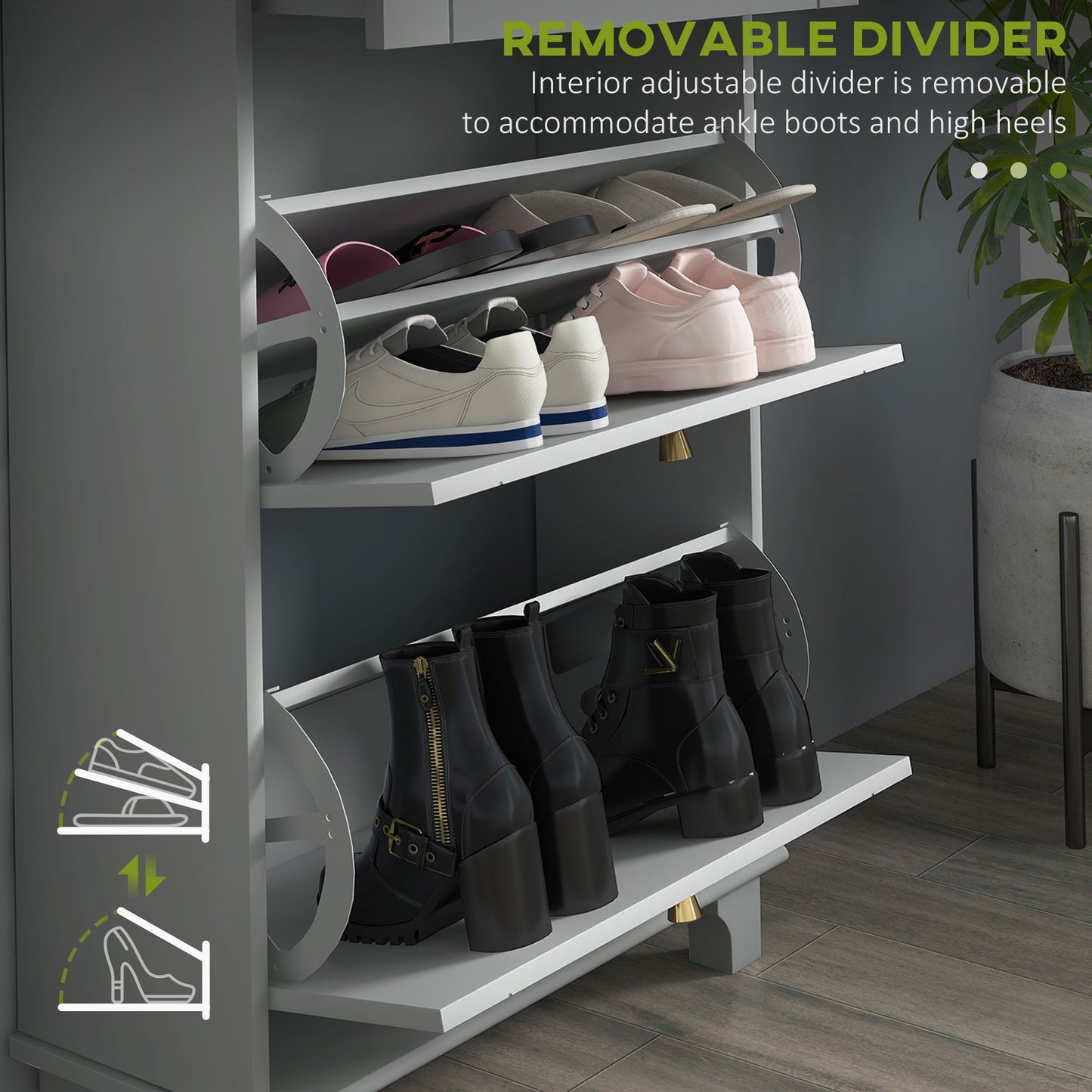 Slim Shoe Storage with 2 Flip Drawers and Adjustable Shelves Shoe Cabinet Organizer for 8 Pair, Grey Kids Crystal