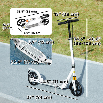 Foldable Kids Scooter with 4 Adjustable Height, Double Brake, Shock Absorption for Ages 6-12, White