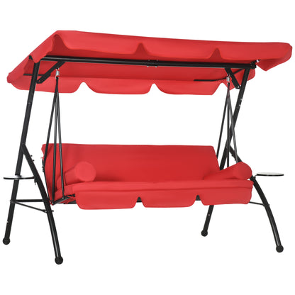 3-Seat Outdoor Patio Swing Chair: Converting Flat Bed, Canopy Glider with Adjustable Shade, Removable Cushion, Pillows